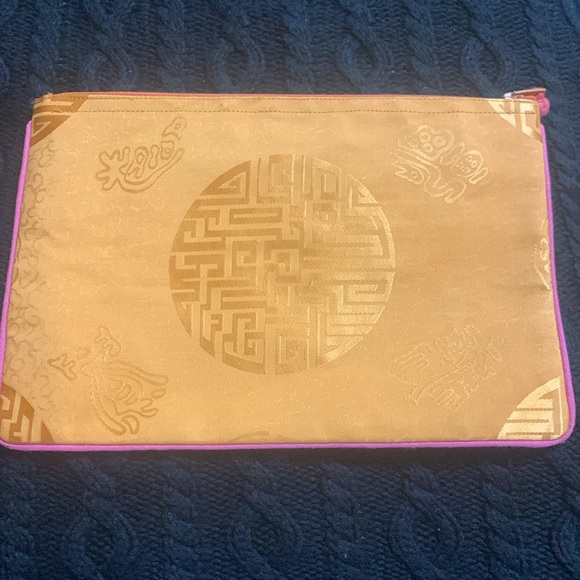 Asian Orange Silk Zippered pouch / all purpose/ makeup bag 9 x 6 - Picture 7 of 7